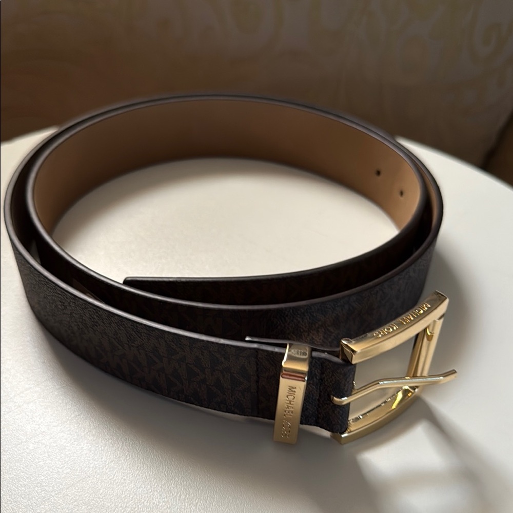Michael Kors MK Logo Womens Waist Belt Brown w/ Gold Buckle 1X New